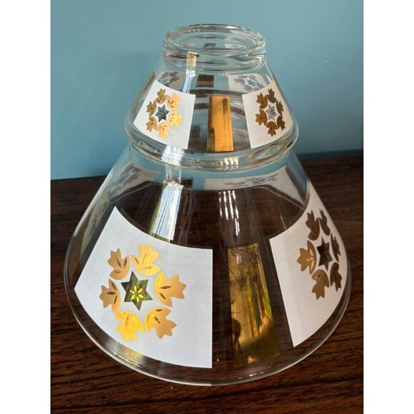 Vintage‎ MCM Glass Bowl Chip & Dip Serving Fruit Frosted White Gold 2 Pc - Picture 8 of 10